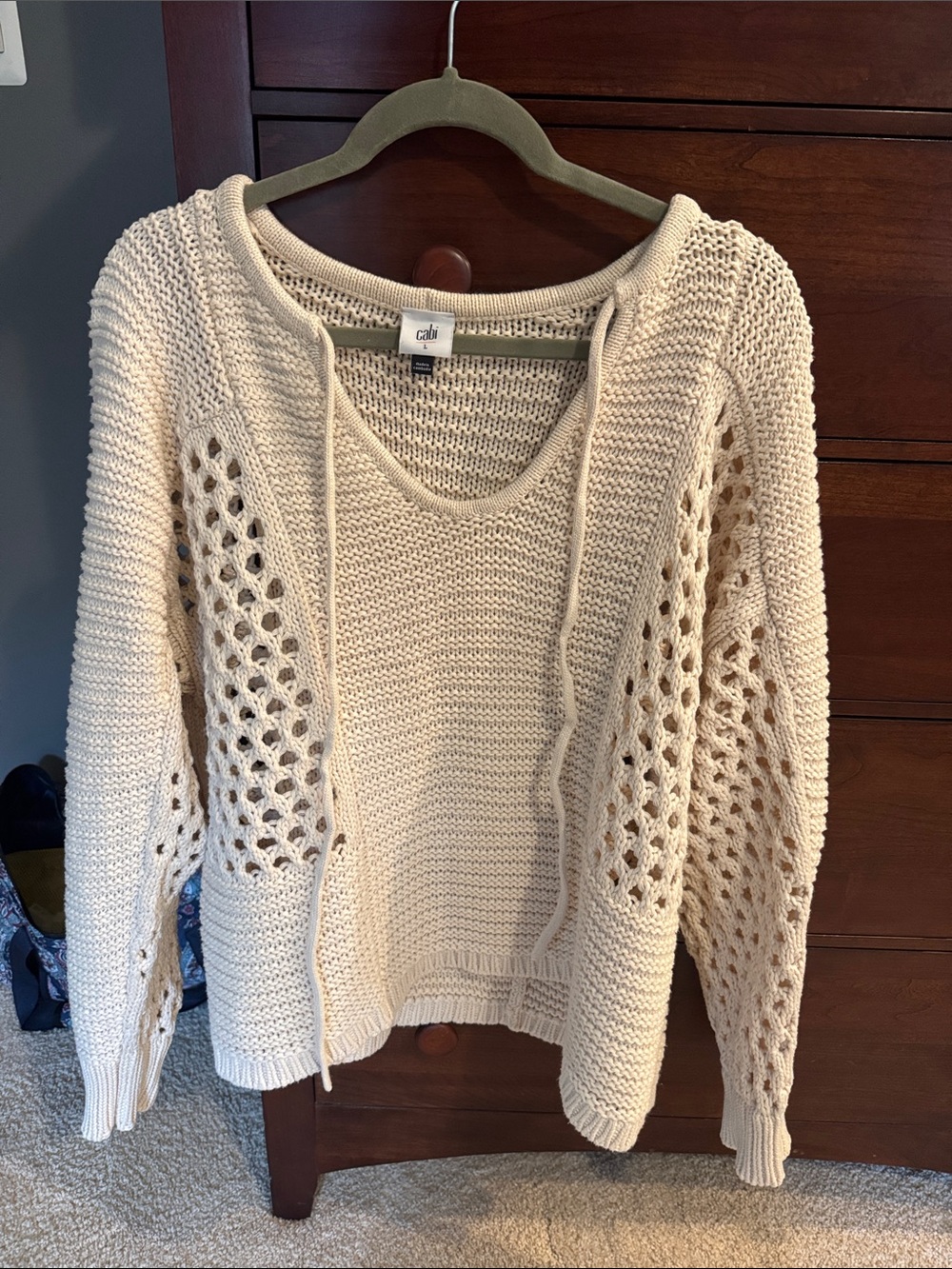 CAbi Cream Open-Weave Scoop Neck Sweater